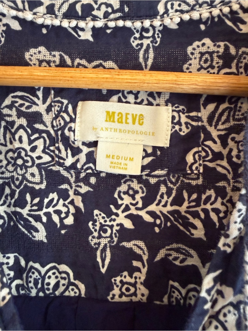Maeve Tunic Dress Womens Medium Navy Blue Floral Paisley Tiered Tassel V-Neck - Picture 2 of 6